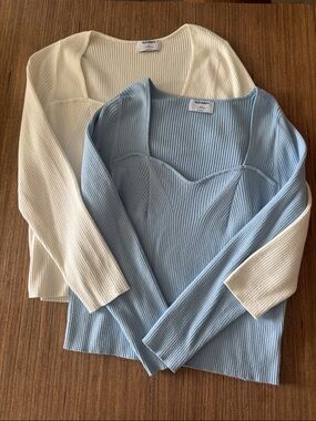 Old Navy Scoop Neck Ribbed Sweaters - Light Blue & Cream